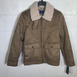 Club Room Men's Faux Suede shearling lined Jacket, Tan Small $250